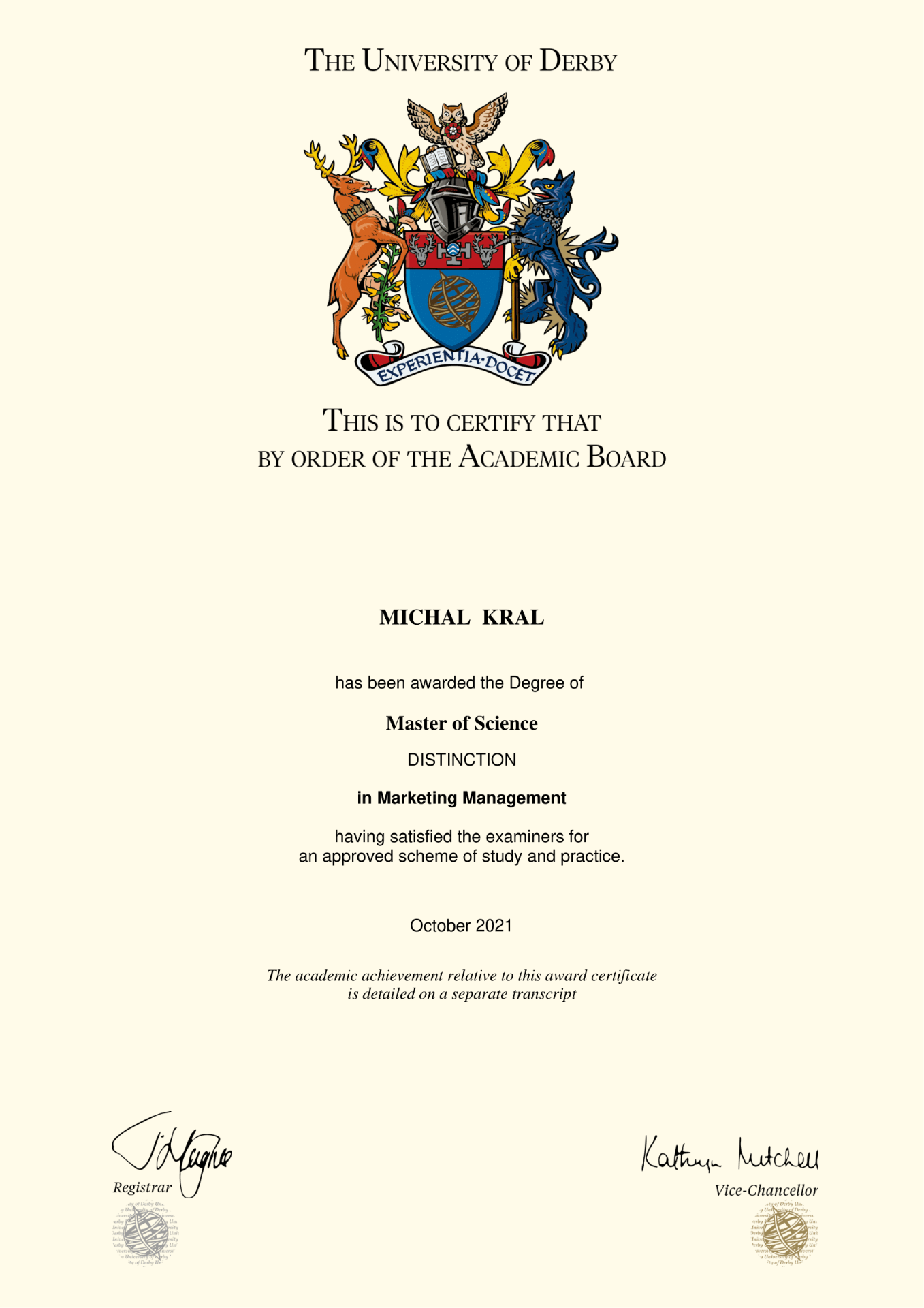 Diplom – Master of Science v oboru Distinction · Marketing Management